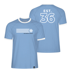 CBC White Gem Retro Stripe Ringer Tee Light Blue with White