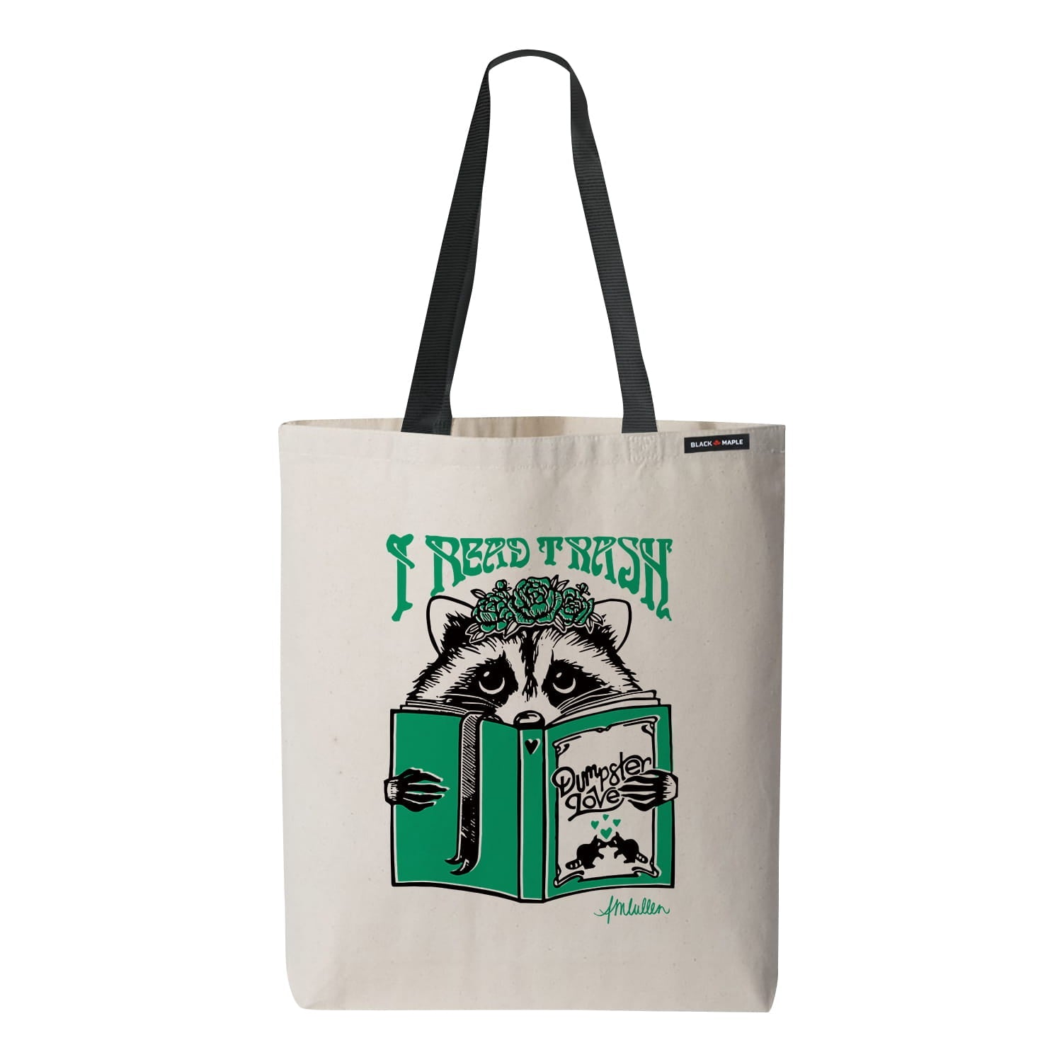 Anna M. Cullen x Black Maple Trading - Artist Collab: Raccoon Reading Trash Tote Bag