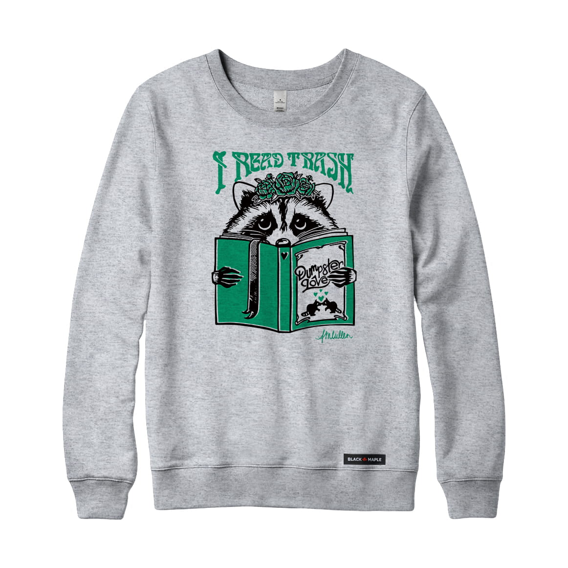 Anna M. Cullen x Black Maple Trading - Artist Collab: Raccoon Reading Trash Sweatshirt or Hoodie