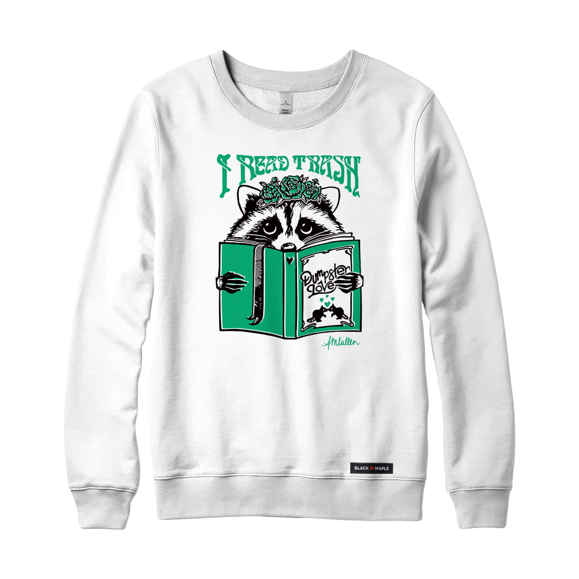 Anna M. Cullen x Black Maple Trading - Artist Collab: Raccoon Reading Trash Sweatshirt or Hoodie
