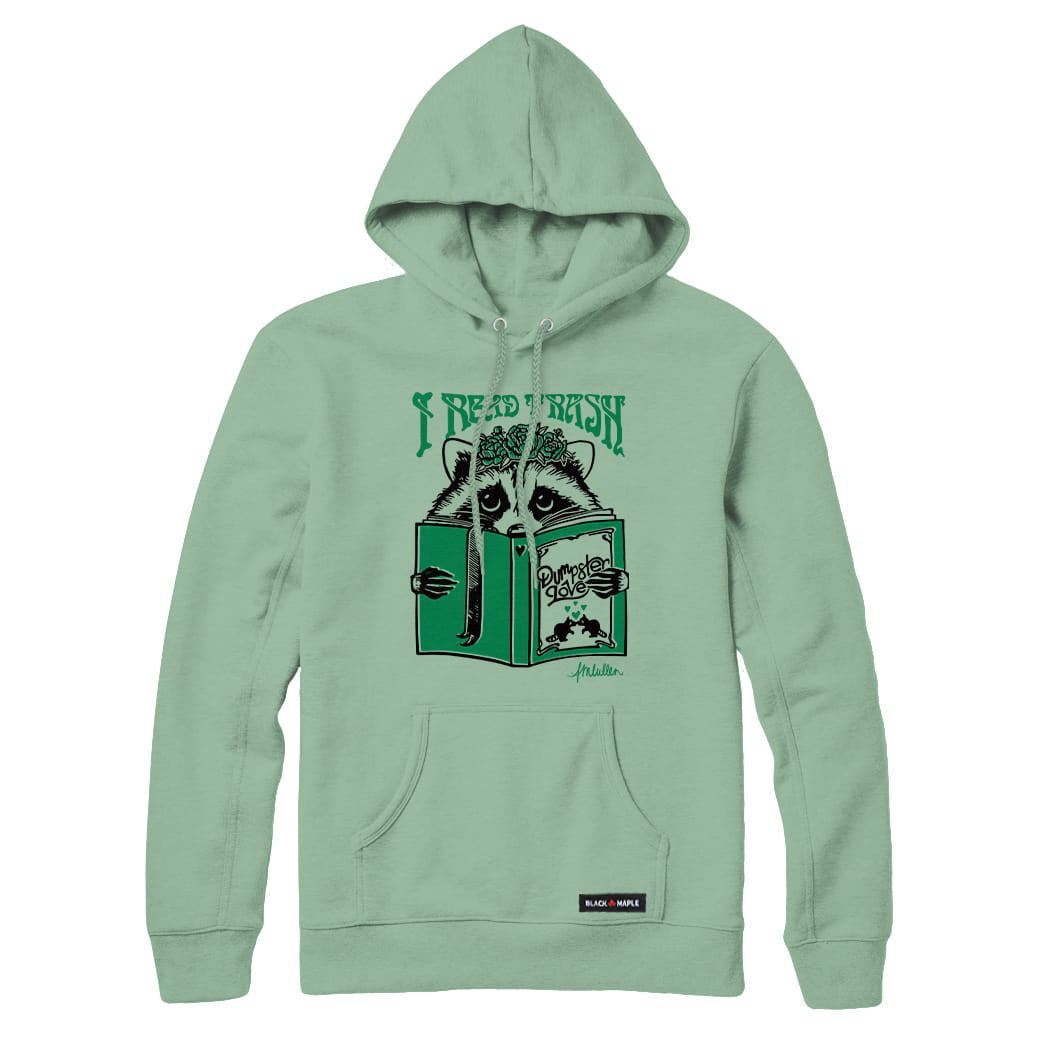 Anna M. Cullen x Black Maple Trading - Artist Collab: Raccoon Reading Trash Sweatshirt or Hoodie