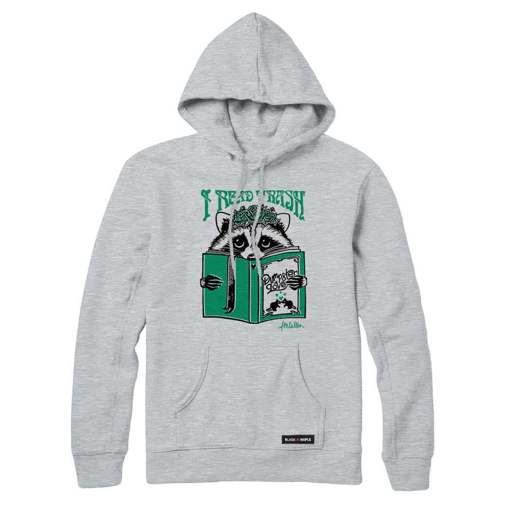 Anna M. Cullen x Black Maple Trading - Artist Collab: Raccoon Reading Trash Sweatshirt or Hoodie
