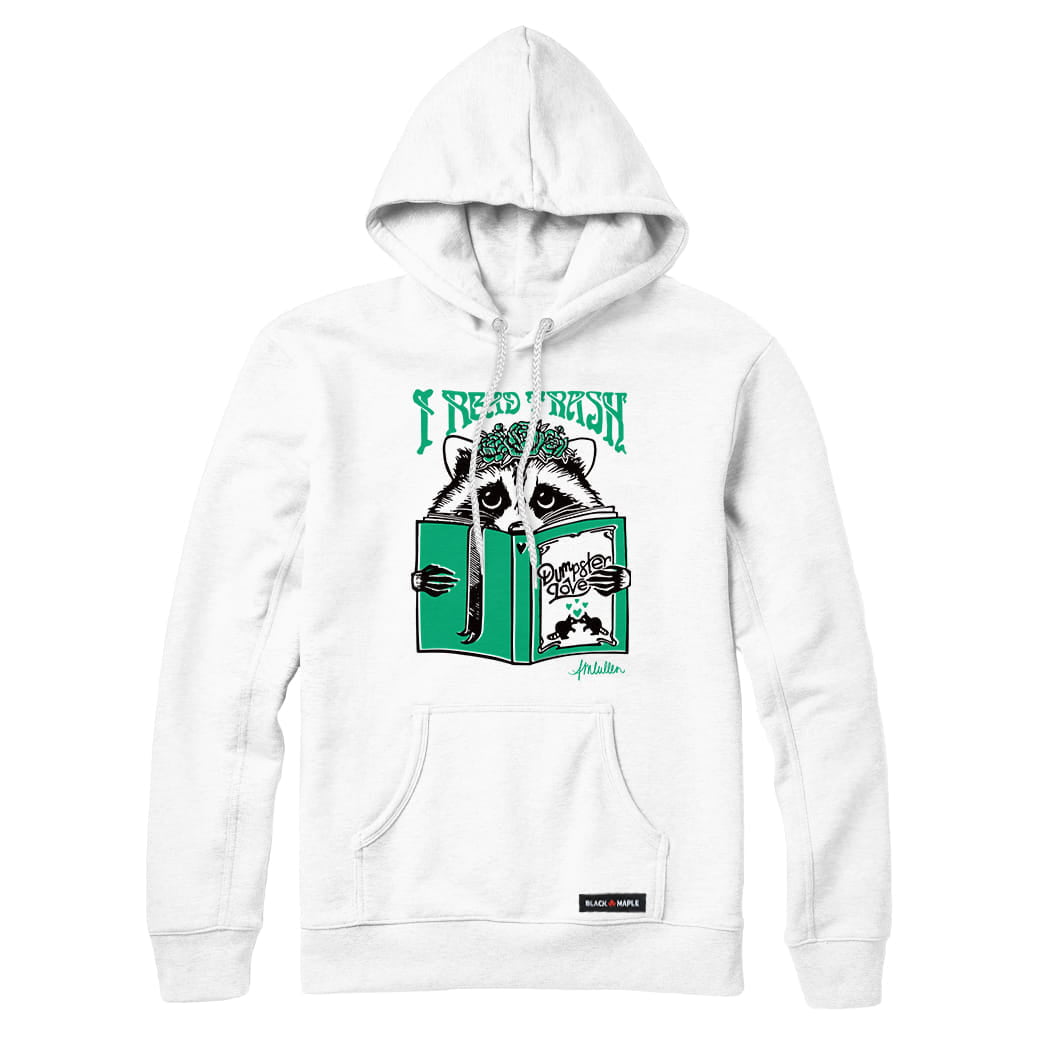 Anna M. Cullen x Black Maple Trading - Artist Collab: Raccoon Reading Trash Sweatshirt or Hoodie