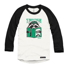 Anna M. Cullen x Black Maple Trading - Artist Collab: Raccoon Reading Trash Raglan Baseball Shirt