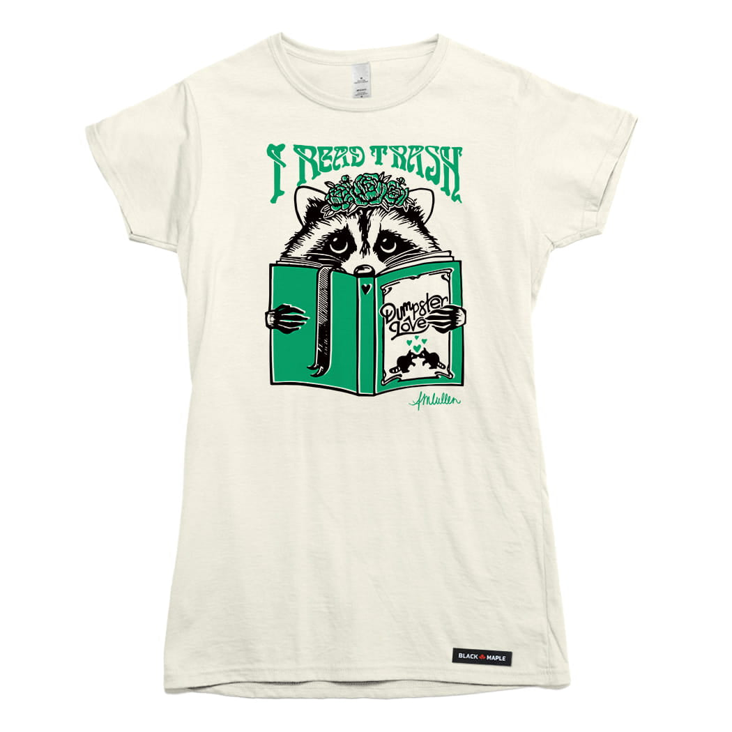 Anna M. Cullen x Black Maple Trading - Artist Collab: Raccoon Reading Trash T-shirt