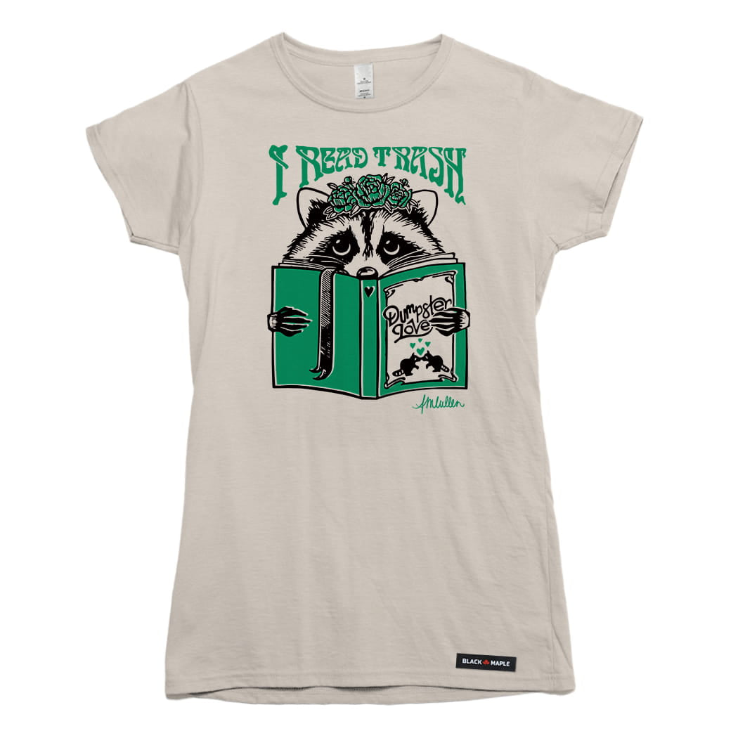 Anna M. Cullen x Black Maple Trading - Artist Collab: Raccoon Reading Trash T-shirt