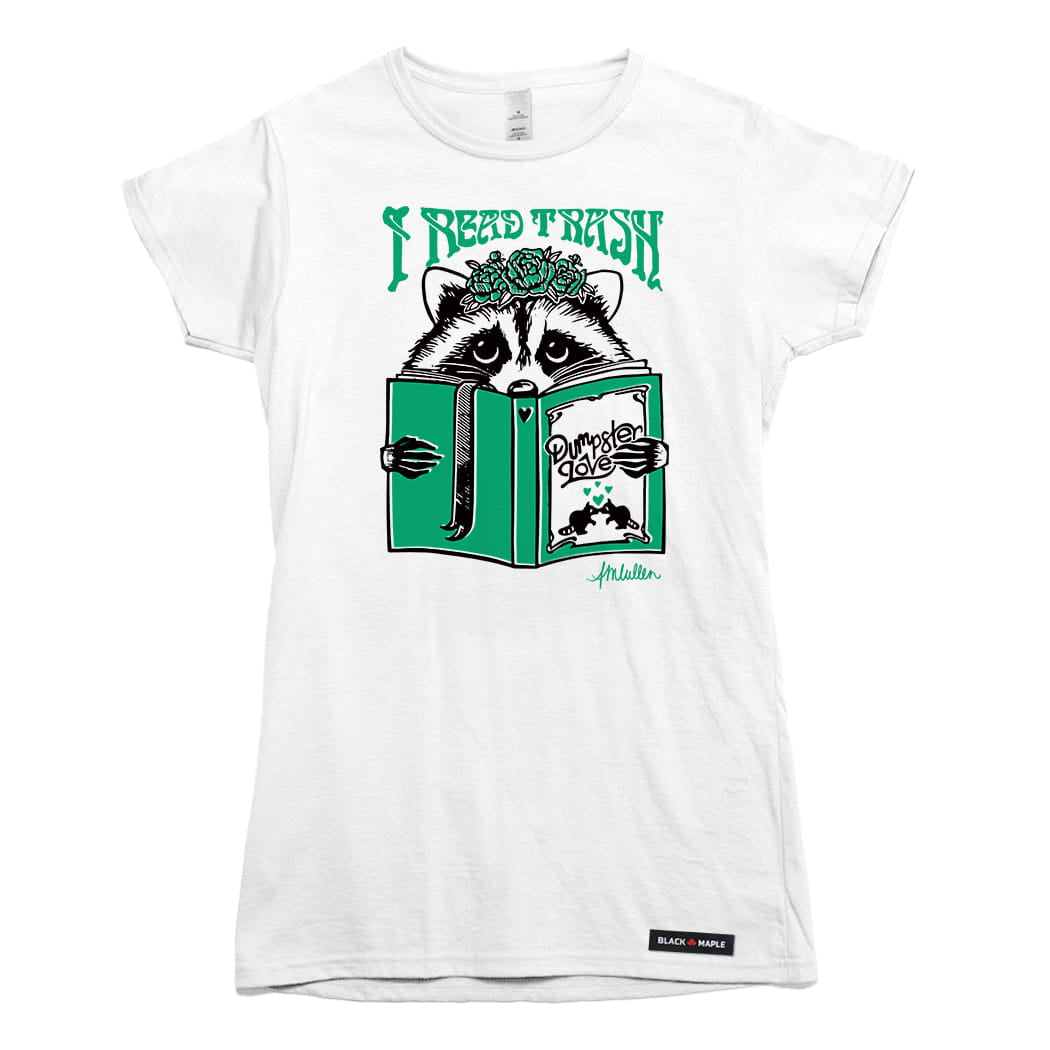 Anna M. Cullen x Black Maple Trading - Artist Collab: Raccoon Reading Trash T-shirt