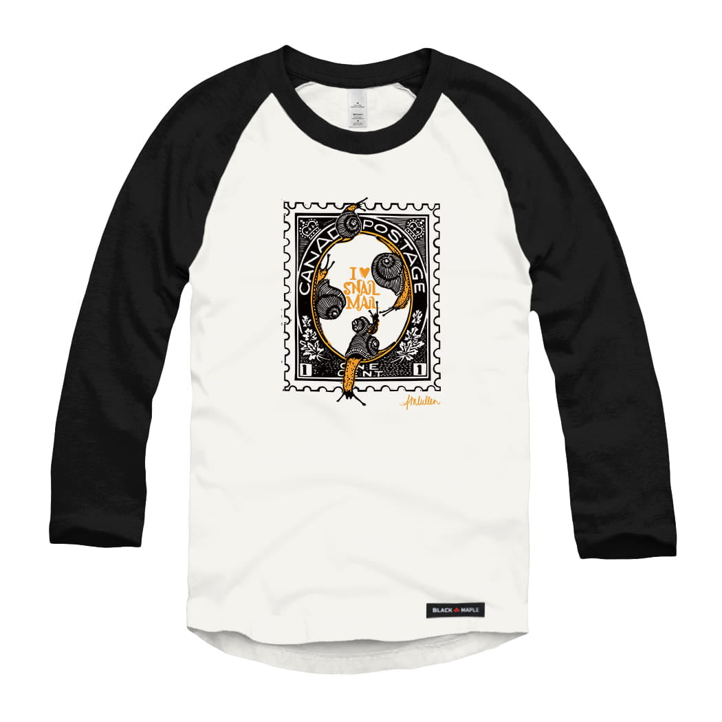 Anna M. Cullen x Black Maple Trading - Artist Collab: Snail Mail Stamp Raglan Baseball Shirt