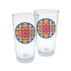 CBC Circa 1974 Exploding Pizza Logo 16 oz Glass Pair