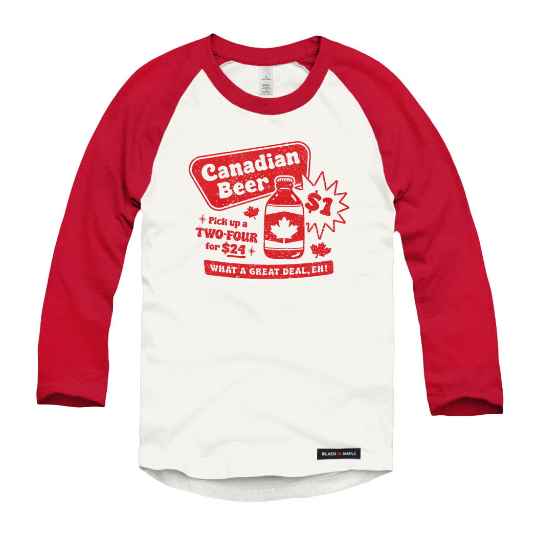 Canadian Dollar Beer Raglan Baseball Shirt