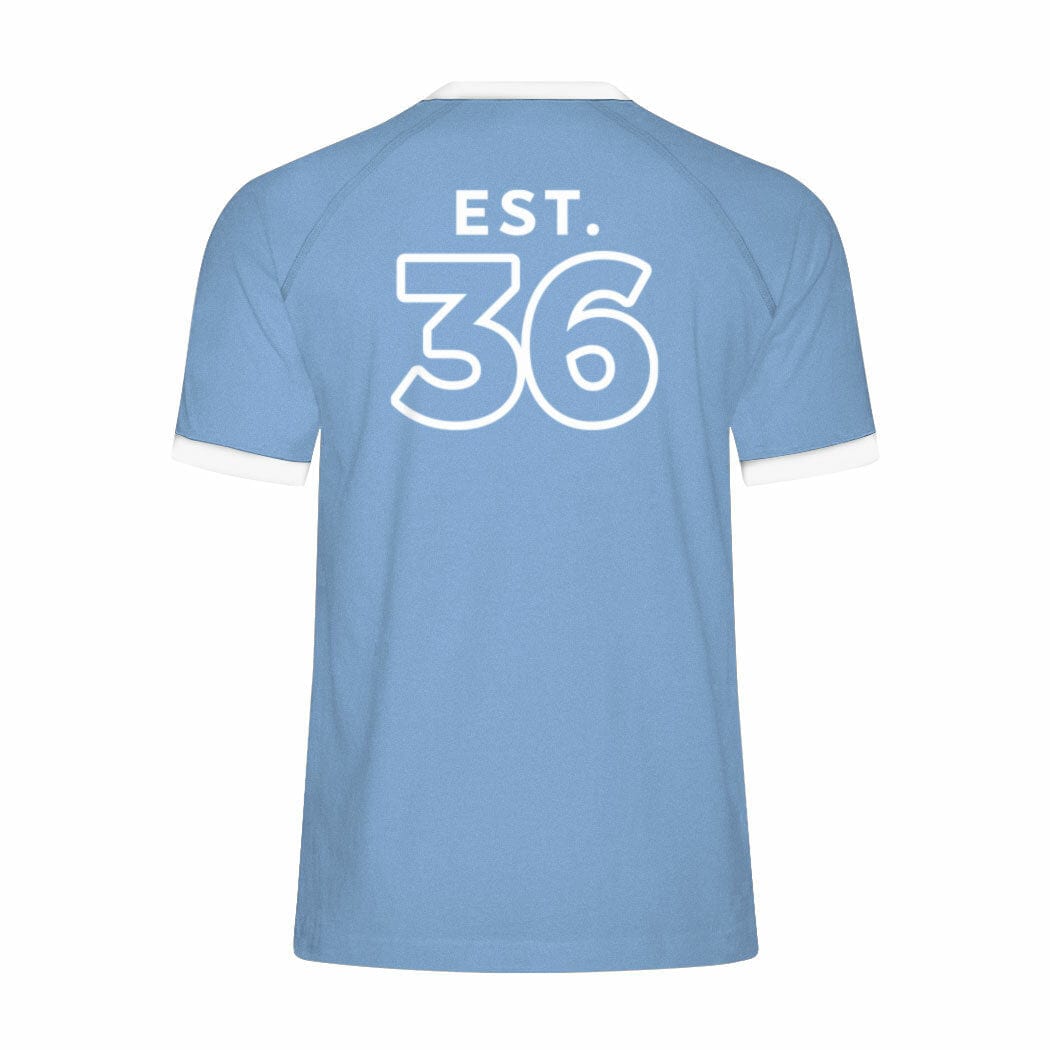 CBC White Gem Retro Stripe Ringer Tee Light Blue with White