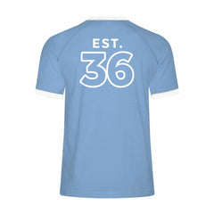 CBC White Gem Retro Stripe Ringer Tee Light Blue with White